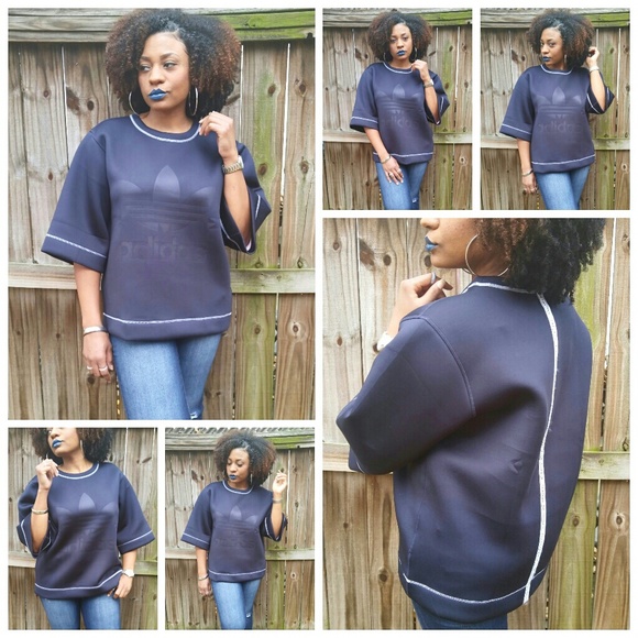 adidas Tops - 💎NWT Adidas Logo Navy Blue Scuba Sweatshirt